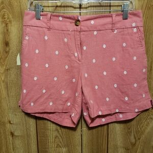 Linen Blend Shorts Size 2 Petite Coral Polka Dot  Flat Front LOFT Womens